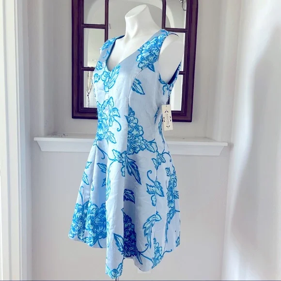 Nanette Lepore Jacquard Dress Floral Fit & Flare Blue Size 8 NWT $159.00 - Picture 5 of 15